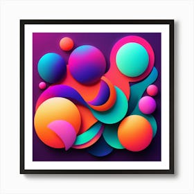 Abstract illustration colorful shapes, neon realism style, layered, soft rounded forms, subtle gradients, bold patterns Art Print