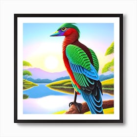 Colorful Bird Perched On Branch Art Print