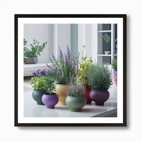 Potted Plants On A Table Art Print