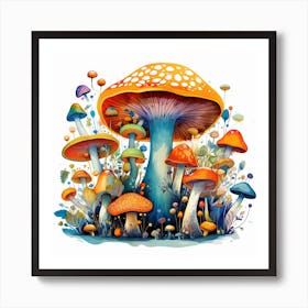 Mushrooms And Flowers 45 Art Print