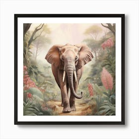 Elephant 3 Pink Jungle Animal Portrait Art Print