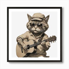 Cat Playing Guitar 4 Art Print