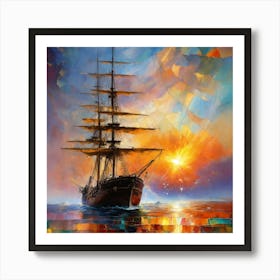 Sailing Ship At Sunset 1 Art Print