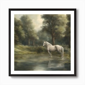 White Horse By The Water Art Print