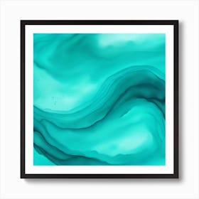 Beautiful teal aqua abstract background. Drawn, hand-painted aquarelle. Wet watercolor pattern. Artistic background with copy space for design. Vivid web banner. Liquid, flow, fluid effect. 1 Art Print