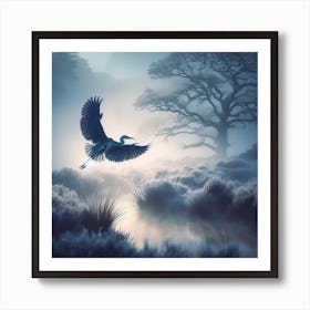 Heron In The Mist 1 Art Print