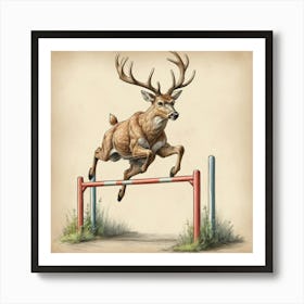 Deer Jumping Over Hurdles 3 Art Print