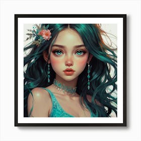 Anime Girl With Green Hair Art Print