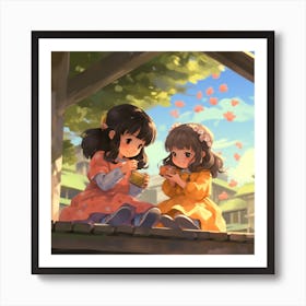 Two Little Girls Anime Art Print