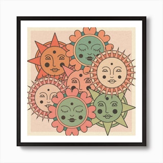 Sun Faces 2 Square Art Print