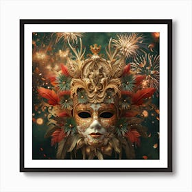 Carnival Mask With Fireworks Art Print