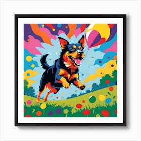 FRISBY CHASING DOG Art Print