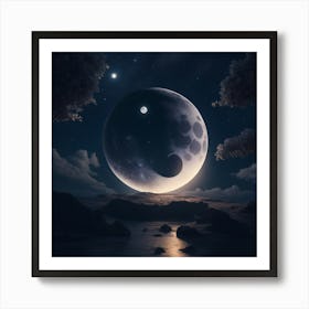 Dreamshaper V7 A Starry Nightscape With A Bright Moon In The S 1 Art Print