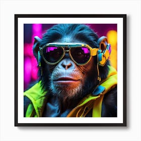chimpanzee in a neon cyberpunk Art Print