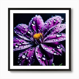 Purple Flower With Water Droplets 7 Art Print