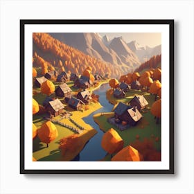 Low Poly Village Art Print