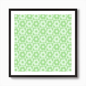 Floral Checker Green Square Art Print