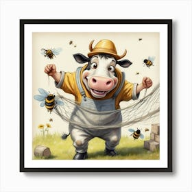 Cow With Bees 3 Art Print