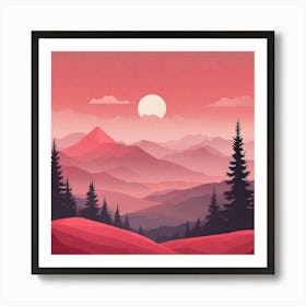 Misty mountains background in red tone 67 Art Print