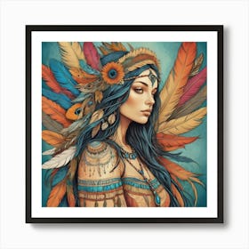 Feathered Muse Boho Art Style Art Print 2 Art Print