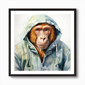 Watercolour Cartoon Proboscis Monkey In A Hoodie 1 Art Print