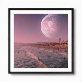 Full Moon Over The Beach Art Print