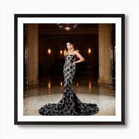 Asian Woman Striking A Pose Draped In Luxurious Designer Attire Surrounded By Opulent Surroundings (4) Art Print