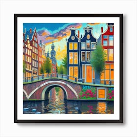 Sunset In Amsterdam Art Print