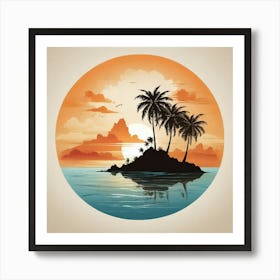 Boho Art Silhouette of Island with Palm Art Print