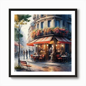 Paris Cafe watercolor  Art Print