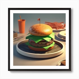 Burger On A Plate 74 Art Print