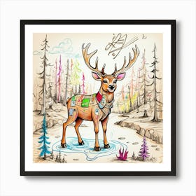 Deer In The Forest 31 Art Print