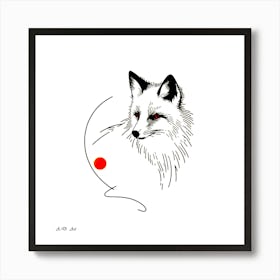 Fox With A Red Dot Minimal Illustration Art Print