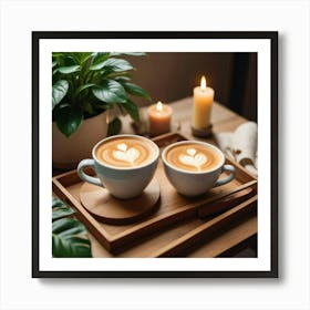 Two Coffee Cups On A Wooden Tray Art Print