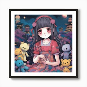 Anime Girl With Teddy Bears 1 Art Print