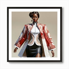 African Woman In Red Coat Art Print