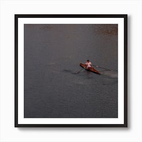 Rower - color photo photography square sport water man boat rowing Art Print