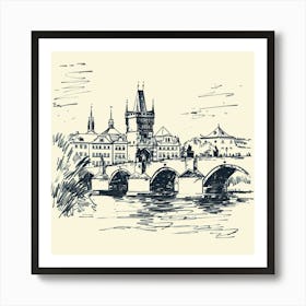 A Prague With Charles Bridge Hand Drawn Sketch I 1720467835 2 Art Print