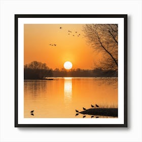 Sunrise Over The Lake Art Print