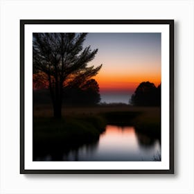 Sunrise Over A Stream Canvas Print Art Print