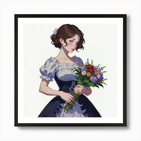 Girl With Colourful Flowers Art Print