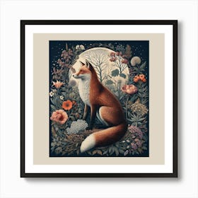 Vintage Fox Wild Flowers Art Print