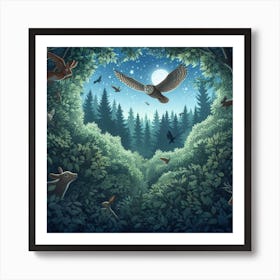 Owls In The Forest 1 Art Print