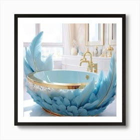 Blue Feathered Bathtub Art Print