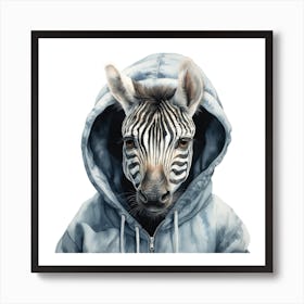 Watercolour Cartoon Zebra In A Hoodie 2 Art Print