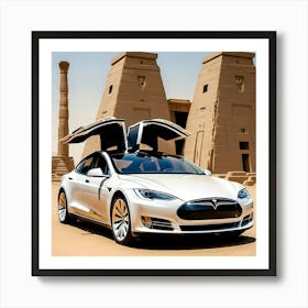 A painting of a Tesla car in the era of the Pharaohs CAR Poster