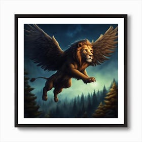 Lion In Flight Art Print