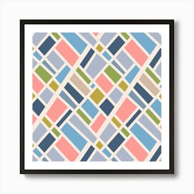 EQUATORIAL Retro Mid-Century Modern Abstract Geometric Color Block Grid in Pastel Pink Green Blue Gray Beige Cream Art Print