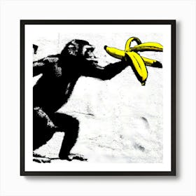 Banksy Style Monkey With A Banana As A Weapon Art Print