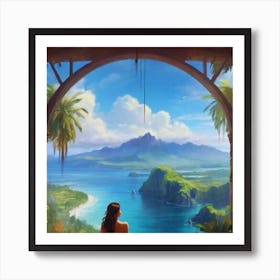 Girl Looking Out Over The Ocean Art Print